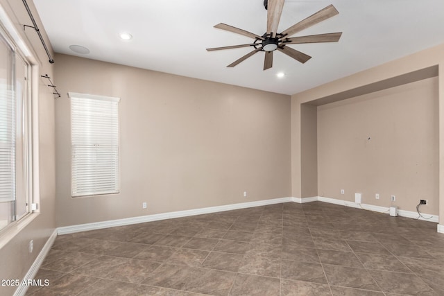 6805 S Sapphire Way, Chandler, AZ 85249 - tiled spare room featuring a ceiling fan, recessed lighting, and baseboards