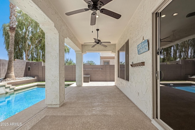 6805 S Sapphire Way, Chandler, AZ 85249 - view of pool with a ceiling fan, a fenced backyard, and a patio