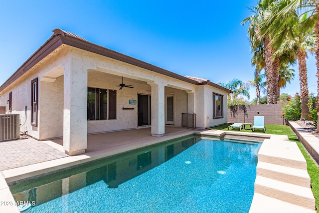 6805 S Sapphire Way, Chandler, AZ 85249 - view of swimming pool featuring ceiling fan, central AC unit, a patio, and fence