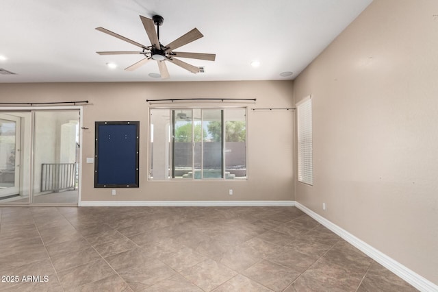 6805 S Sapphire Way, Chandler, AZ 85249 - tiled empty room with a ceiling fan, baseboards, and recessed lighting