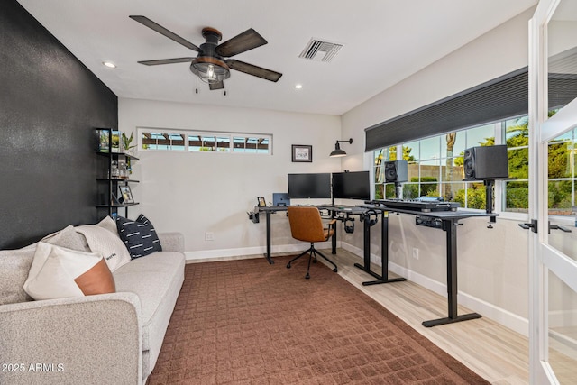 7821 N Via De La Sombre, Scottsdale, AZ 85258 - office area featuring healthy amount of natural light, ceiling fan, wood finished floors, recessed lighting, and baseboards
