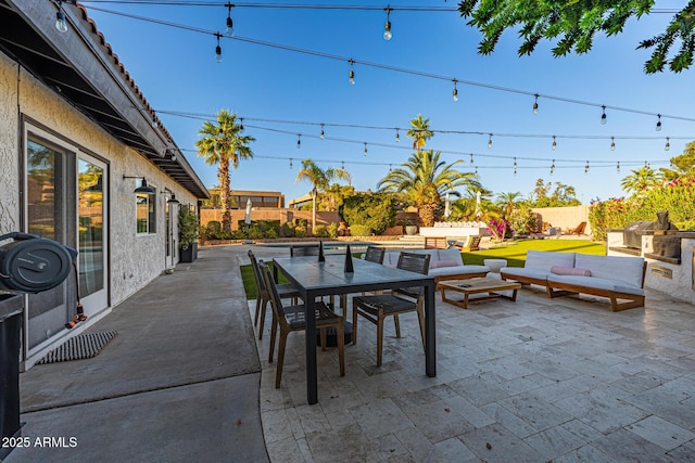 7821 N Via De La Sombre, Scottsdale, AZ 85258 - view of patio / terrace featuring an outdoor living space, a fenced backyard, and outdoor dining space