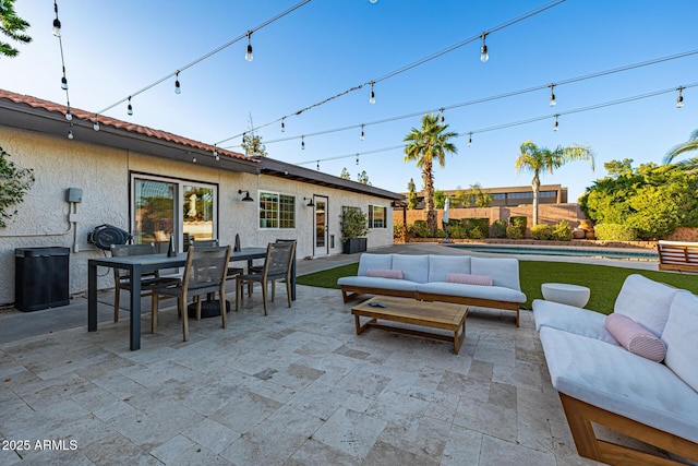 7821 N Via De La Sombre, Scottsdale, AZ 85258 - view of patio / terrace featuring outdoor lounge area, outdoor dining space, and fence