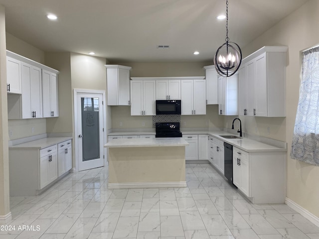 38712 W Sherman St, Tonopah, AZ 85354 - kitchen with a sink, black appliances, baseboards, light marble finish floors, and recessed lighting