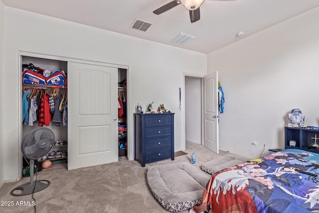 4216 W Harwell Rd, Laveen, AZ 85339 - bedroom featuring carpet, a closet, and a ceiling fan