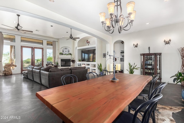 14129 E Barbie Ln, Scottsdale, AZ 85262 - dining area with ceiling fan, recessed lighting, a chandelier, french doors, and arched walkways