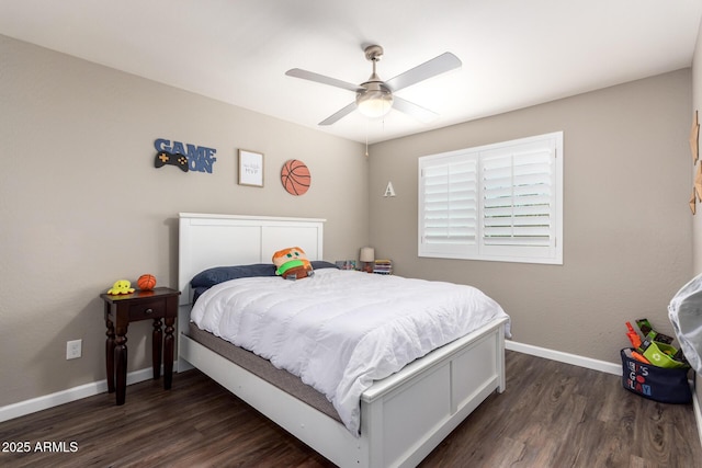 bedroom featuring ceiling fan and dark hardwood / wood-style floors