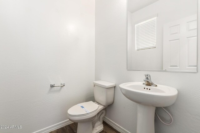 bathroom with toilet and wood-type flooring