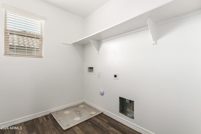 laundry area featuring dark hardwood / wood-style flooring, gas dryer hookup, hookup for a washing machine, and hookup for an electric dryer