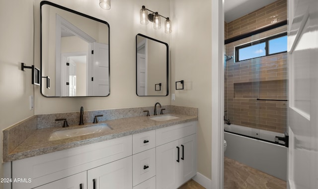 29811 N 154th St, Scottsdale, AZ 85262 - bathroom with a sink, toilet, double vanity, and shower / bath combination with glass door