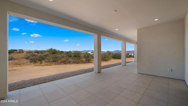 view of patio with a mountain view