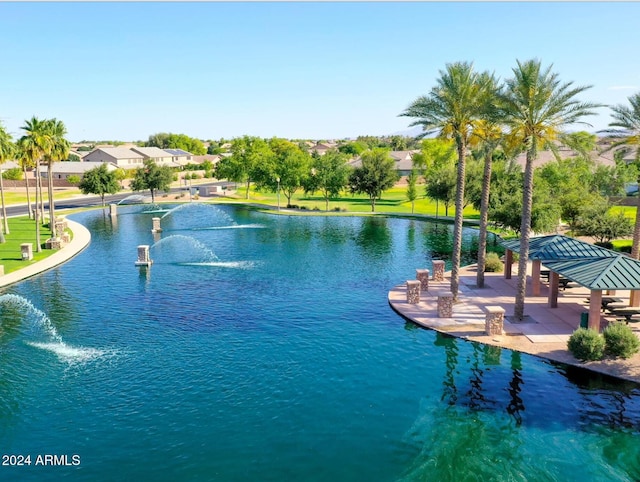 property view of water featuring a gazebo