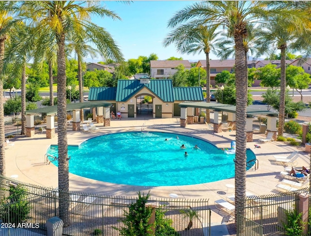 view of pool featuring a patio