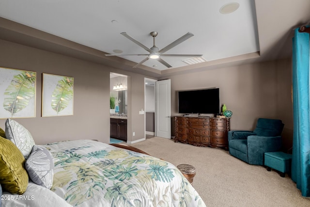 16178 W Granada Rd, Goodyear, AZ 85395 - bedroom with light colored carpet, ensuite bathroom, and a ceiling fan