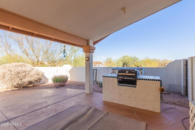 view of patio with area for grilling and exterior kitchen