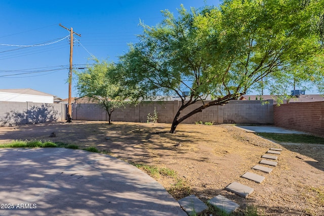 view of yard with a fenced backyard and a patio
