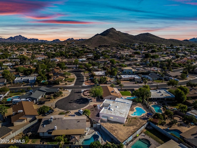 14830 N 28th Pl, Phoenix, AZ 85032 - aerial view at dusk of view of pool, a mountain view, and a residential view