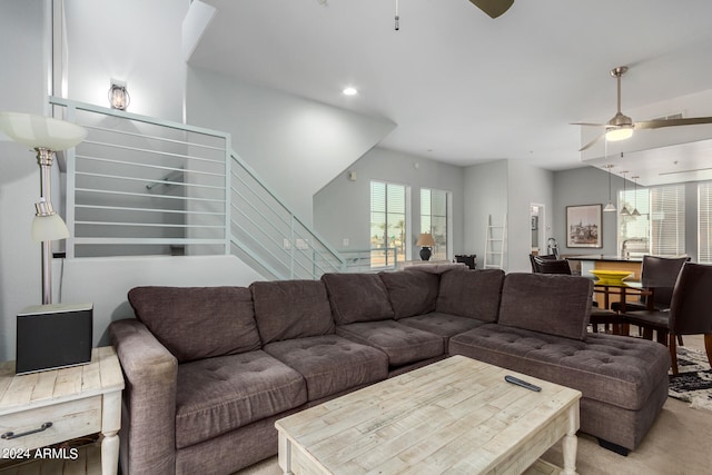 living room featuring ceiling fan