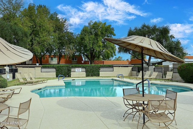 view of pool featuring a patio