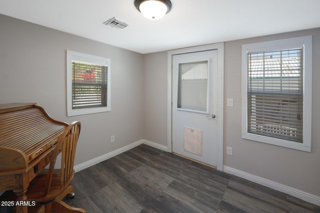 office area with dark wood-type flooring