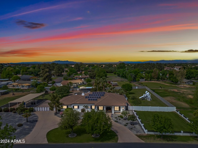 view of aerial view at dusk