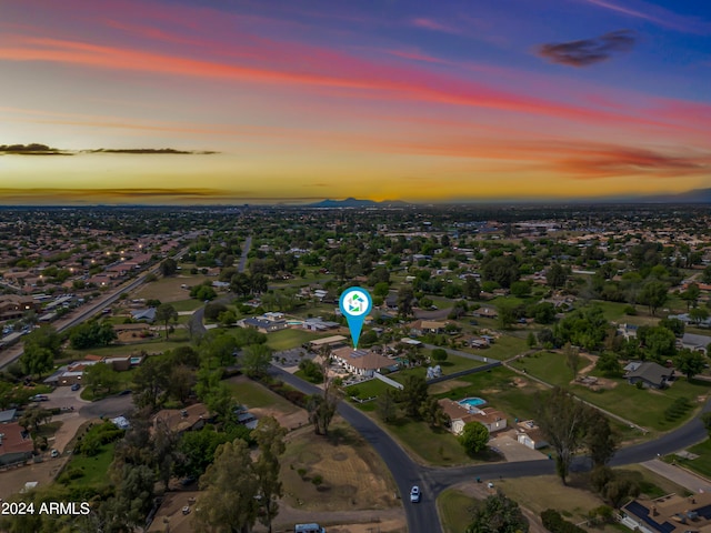 view of aerial view at dusk