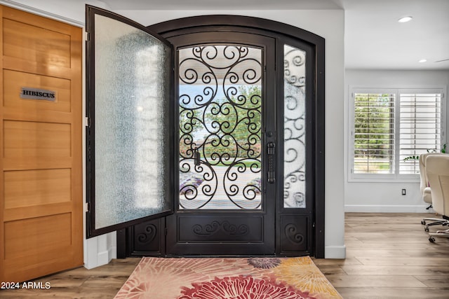 entrance foyer with light hardwood / wood-style floors