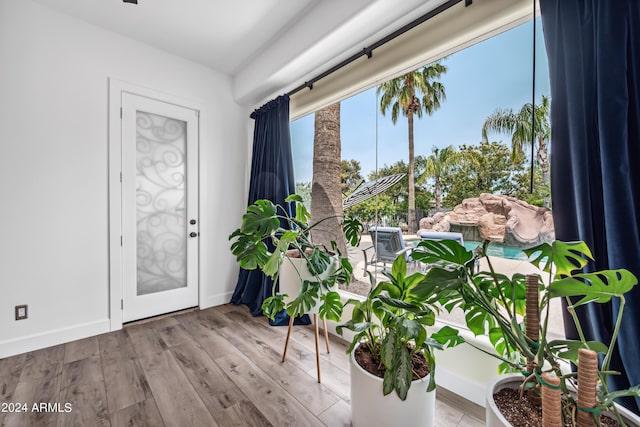 entryway with wood-type flooring