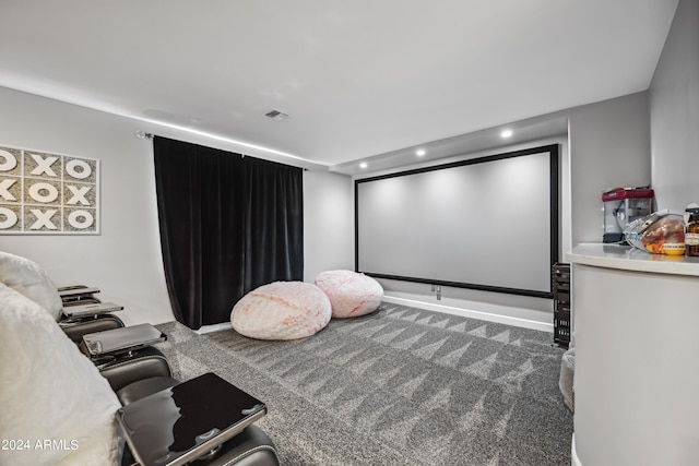 home theater featuring carpet