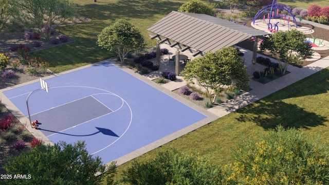 10047 E Ulysses Ave, Mesa, AZ 85212 - view of basketball court featuring a lawn and basketball court