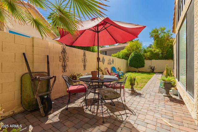 view of patio / terrace with outdoor dining area and a fenced backyard