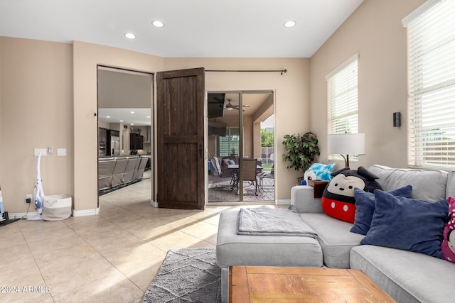 living room featuring light tile patterned floors