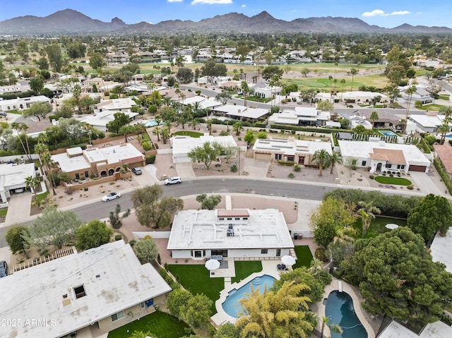 bird's eye view featuring a residential view and a mountain view