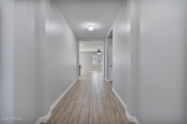 hallway with light hardwood / wood-style floors