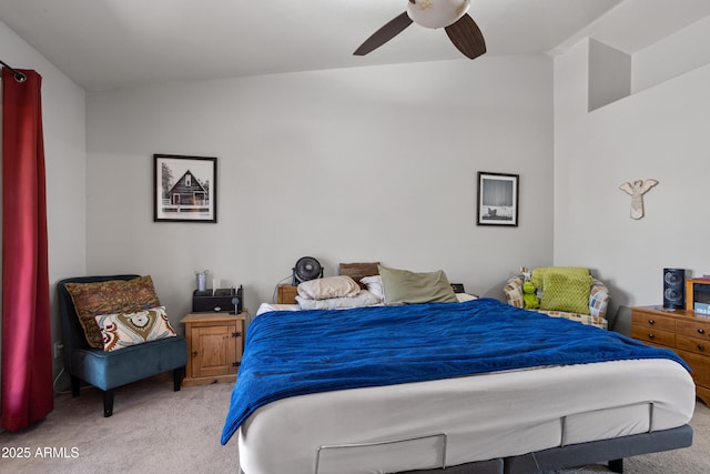 bedroom featuring ceiling fan and light colored carpet