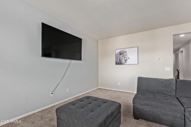 living area featuring baseboards and carpet