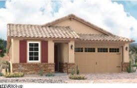 8713 S 170th Ave, Goodyear, AZ 85338 - view of front of house featuring a tile roof, a garage, and stucco siding