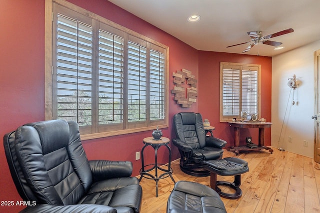 8606 E Arroyo Seco Rd, Scottsdale, AZ 85266 - living area with hardwood / wood-style floors, recessed lighting, and ceiling fan