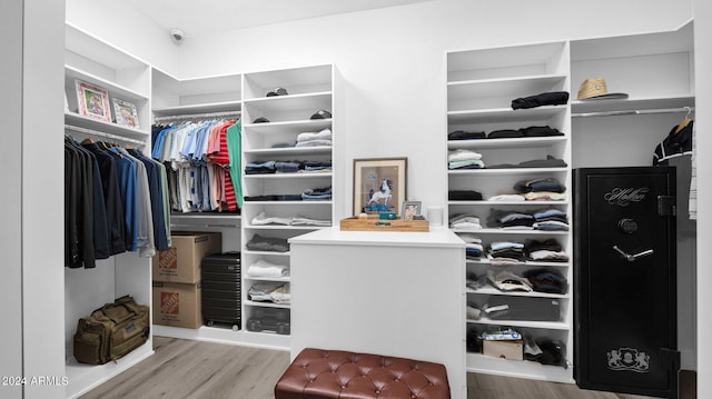 walk in closet with hardwood / wood-style floors