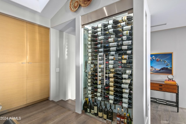 wine room with dark hardwood / wood-style floors