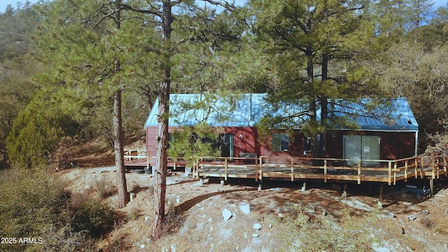 6358 E Mountain View Rd, Crown King, AZ 86343 - rear view of property featuring metal roof, a deck, and a view of trees