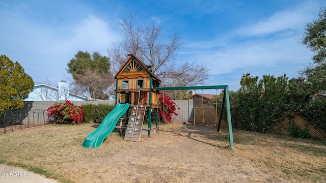 view of play area with a yard