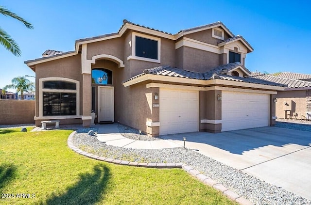 25818 N 68th Ave, Peoria, AZ 85383 - mediterranean / spanish-style home featuring stucco siding, a tile roof, and concrete driveway