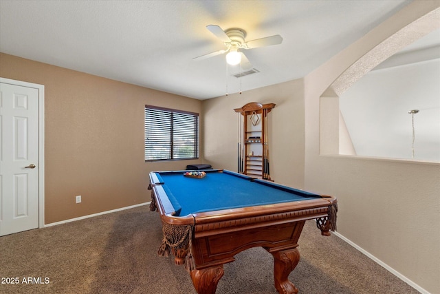 25818 N 68th Ave, Peoria, AZ 85383 - game room with a ceiling fan, carpet, and pool table