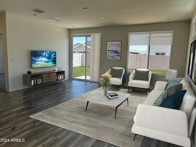 living room featuring dark hardwood / wood-style floors