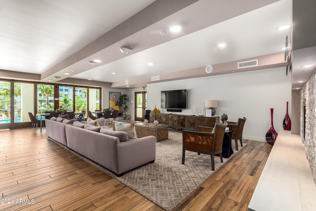 living room featuring light wood-type flooring