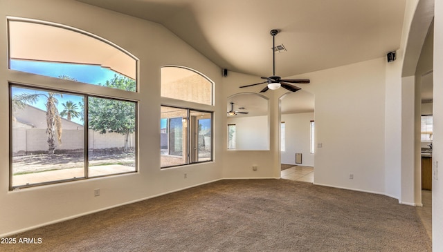 17617 W Corrine Dr, Surprise, AZ 85388 - carpeted spare room with ceiling fan, lofted ceiling, and baseboards
