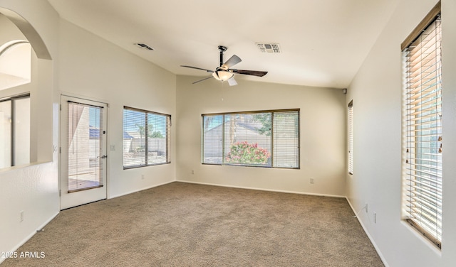17617 W Corrine Dr, Surprise, AZ 85388 - spare room featuring lofted ceiling, ceiling fan, carpet, and baseboards