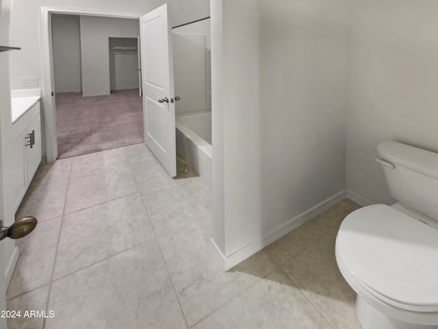 full bathroom with tile patterned floors, vanity,  shower combination, and toilet