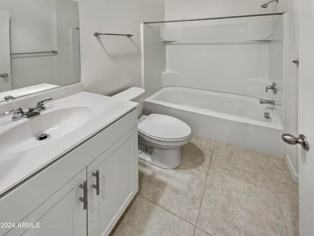 full bathroom with tile patterned flooring, shower / bathing tub combination, vanity, and toilet